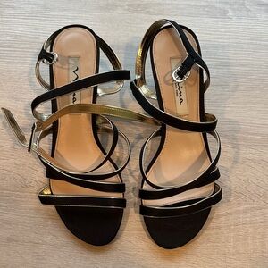 Nina Elegant Black and Gold Sandals